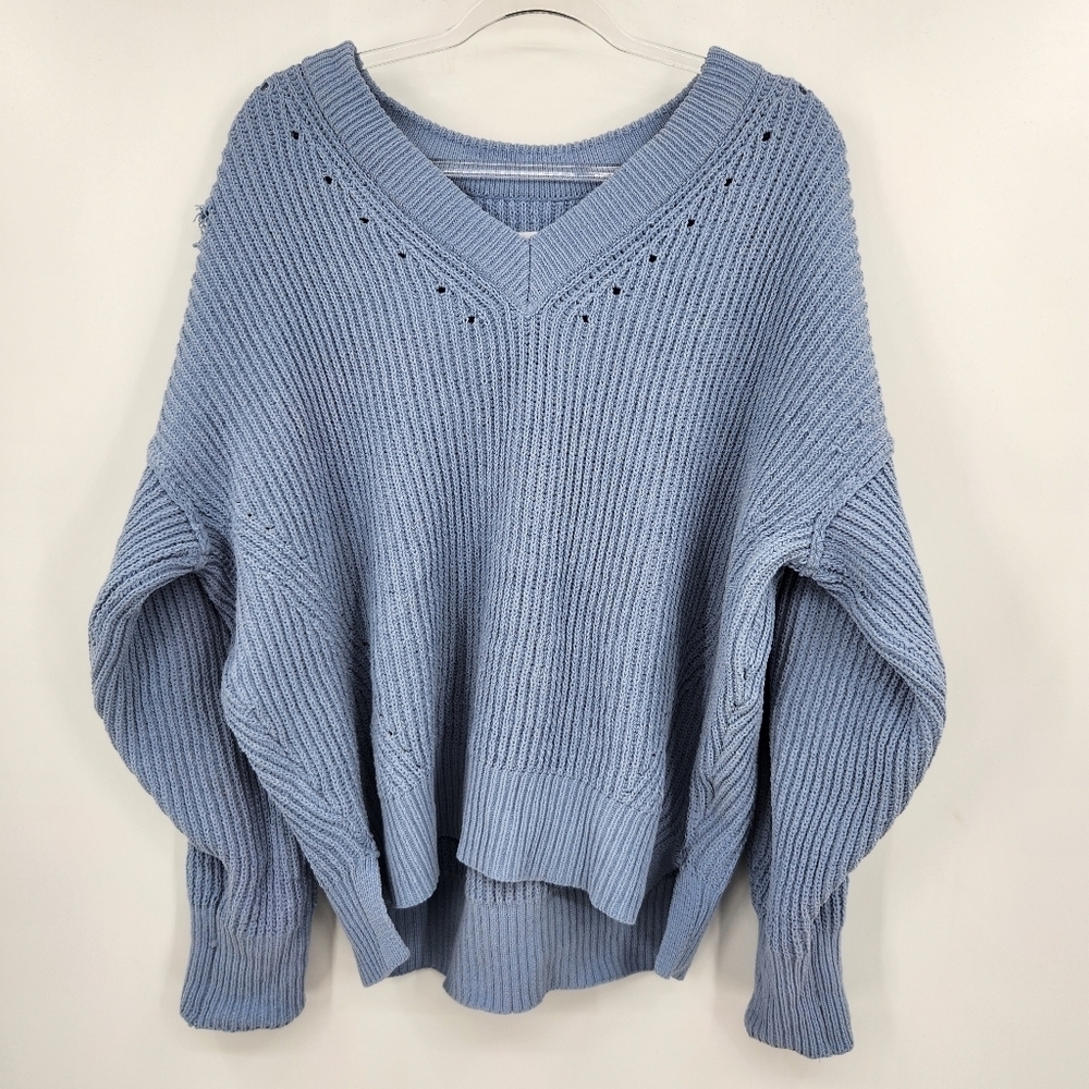 Aerie Beyond Chenille Sweater Womens Size Small Light Blue V Neck